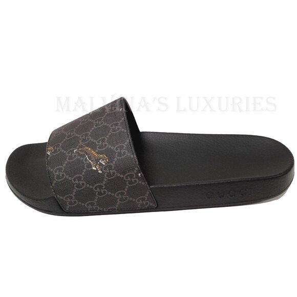 GUCCI SHOES MENS GG SUPREME CANVAS LOGO TIGER SLIDES SANDALS Size 9/ US 9.5 - Picture 6 of 15